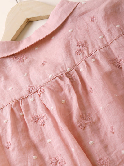 Women Summer Artsy Embroidery 100%Ramie Turn-down Collar Shirt