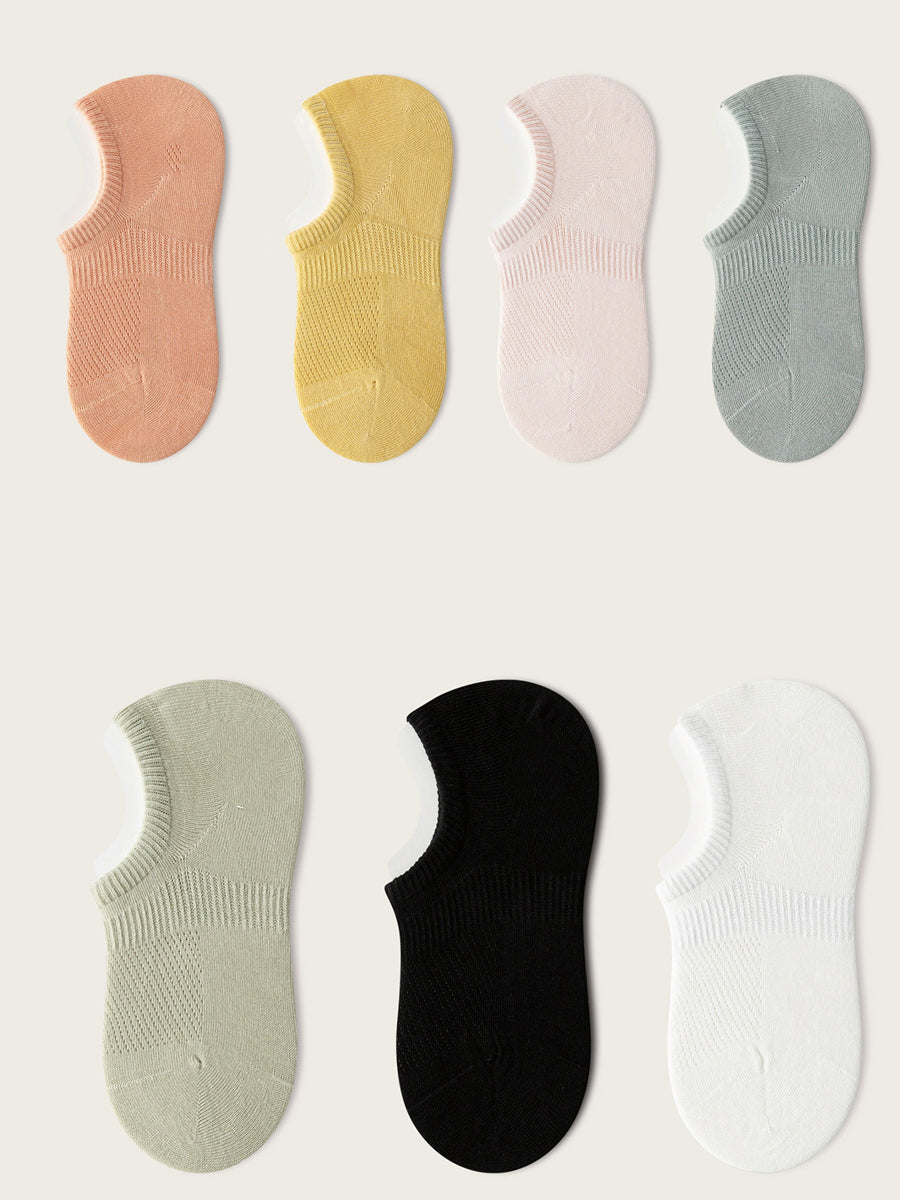 7 Pairs Women Summer Casual Pure Color Cotton Short Socks