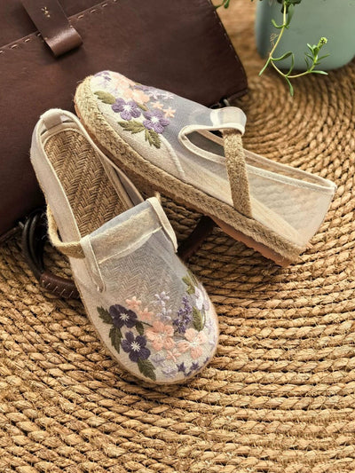 Women Summer Artsy Embroidery Cloth Flat Shoes