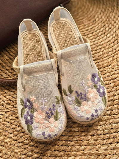 Women Summer Artsy Embroidery Cloth Flat Shoes