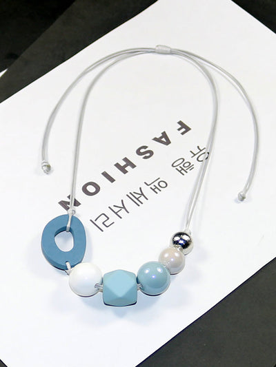 Women Artsy Geometric Wood Acrylic Copper Weave Necklace