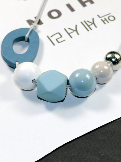 Women Artsy Geometric Wood Acrylic Copper Weave Necklace