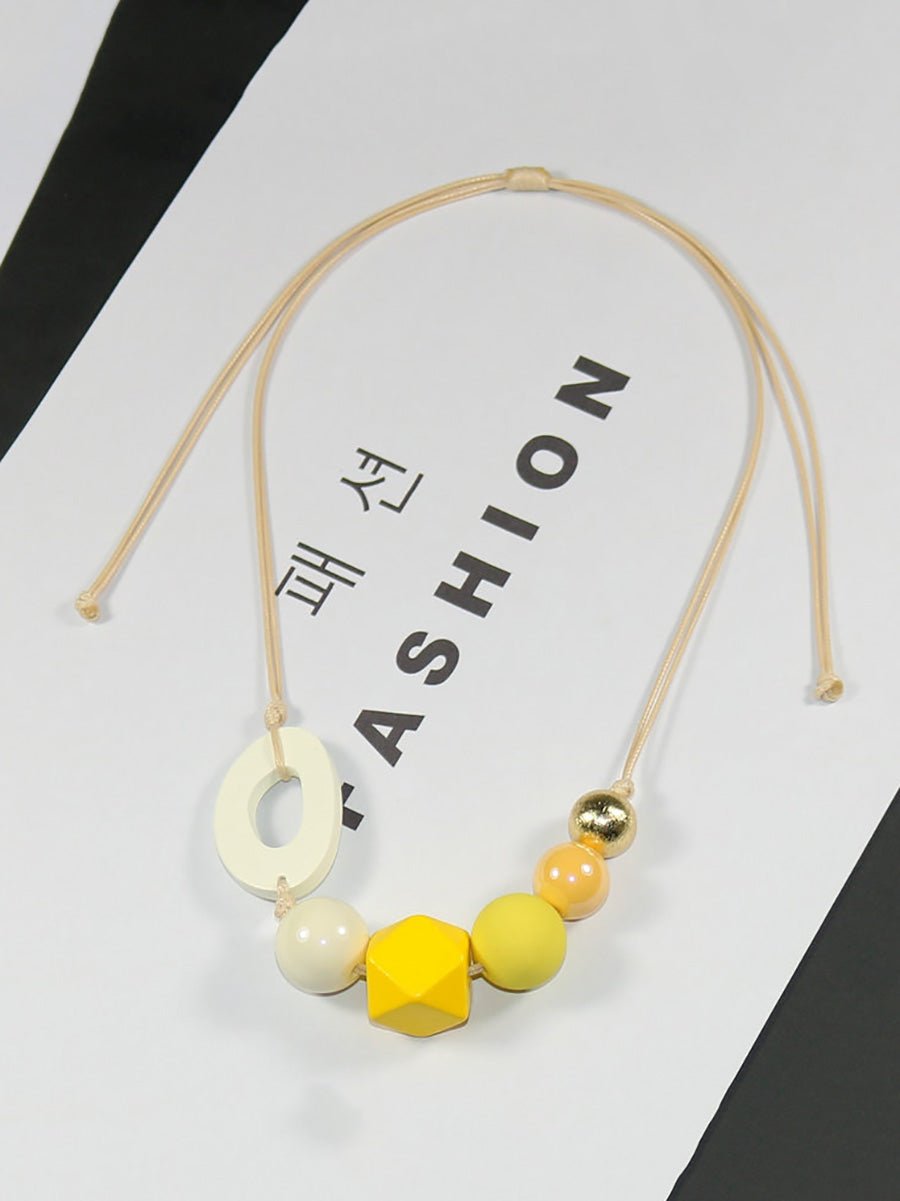 Women Artsy Geometric Wood Acrylic Copper Weave Necklace