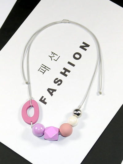 Women Artsy Geometric Wood Acrylic Copper Weave Necklace