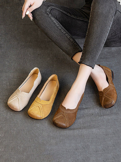 Women Summer Retro Genuine Leather Spliced Shoes