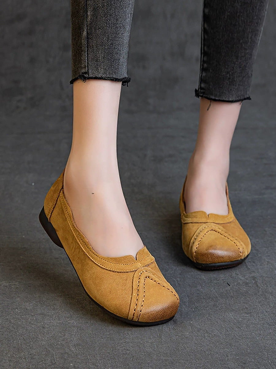 Women Summer Retro Genuine Leather Spliced Shoes