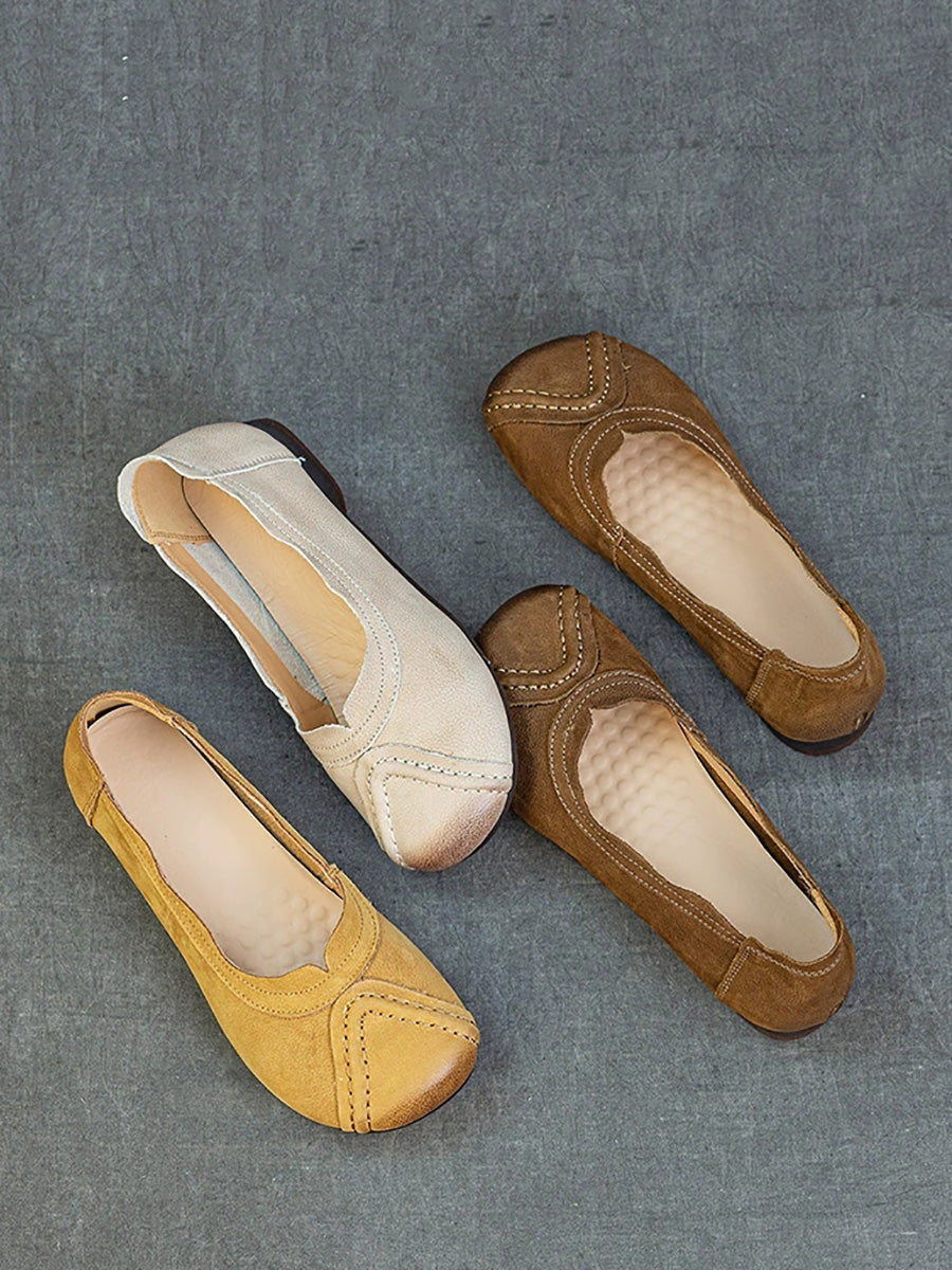 Women Summer Retro Genuine Leather Spliced Shoes