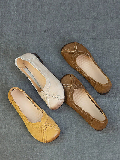 Women Summer Retro Genuine Leather Spliced Shoes