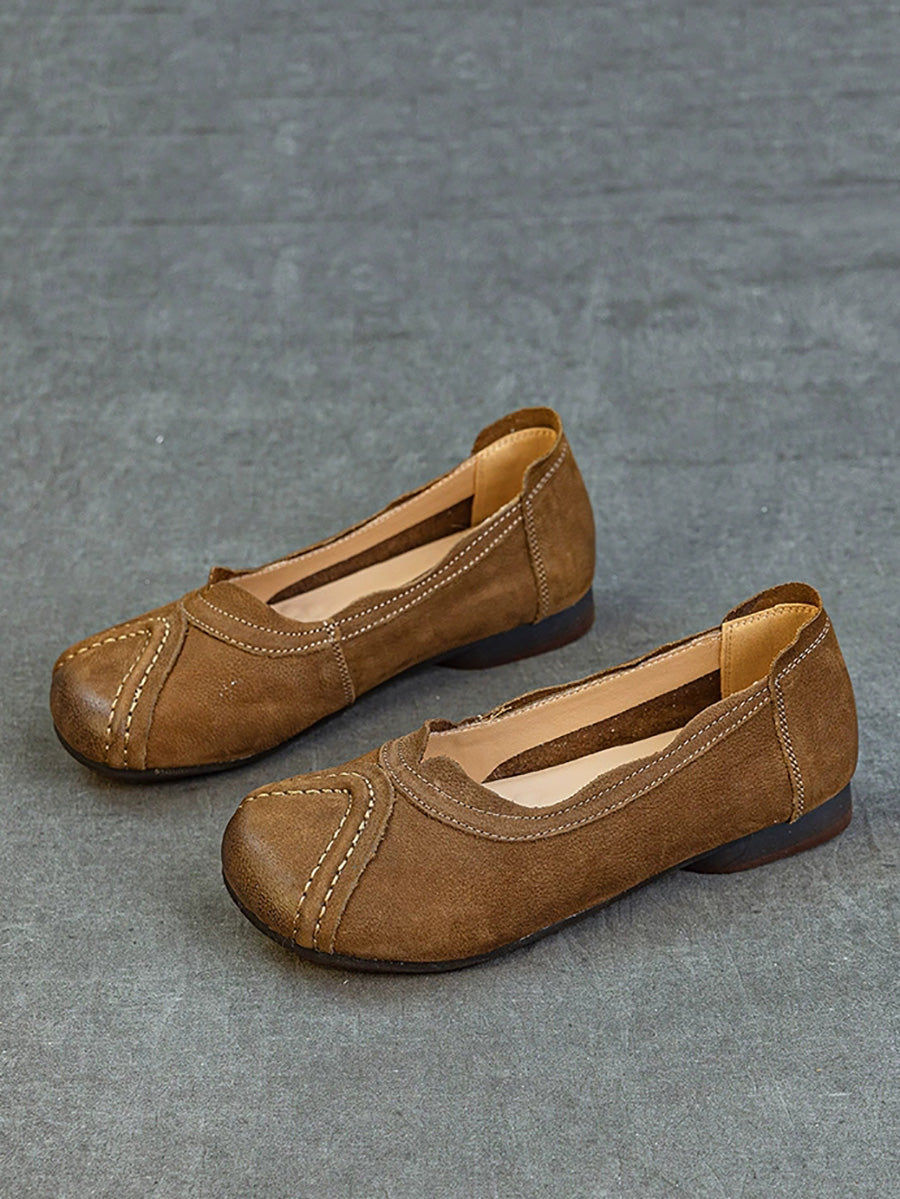 Women Summer Retro Genuine Leather Spliced Shoes