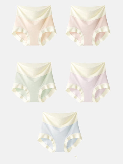 5 Pieces Summer Women Colorblock High Waist Cotton Underwear