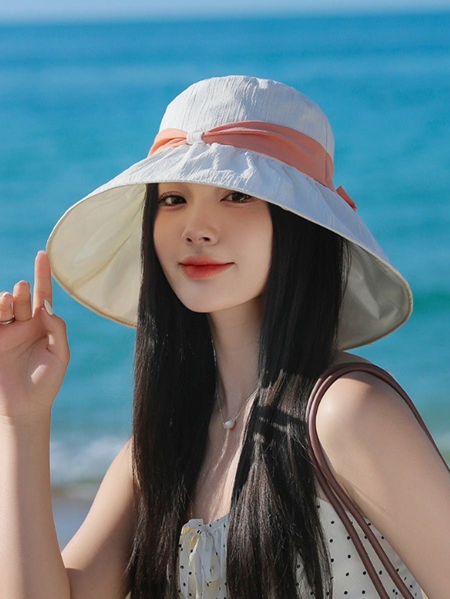 Women Summer Colorblock Bowknot Sunproof Hat