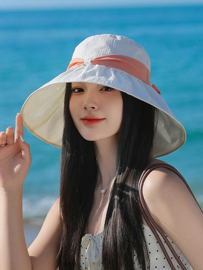 Women Summer Colorblock Bowknot Sunproof Hat