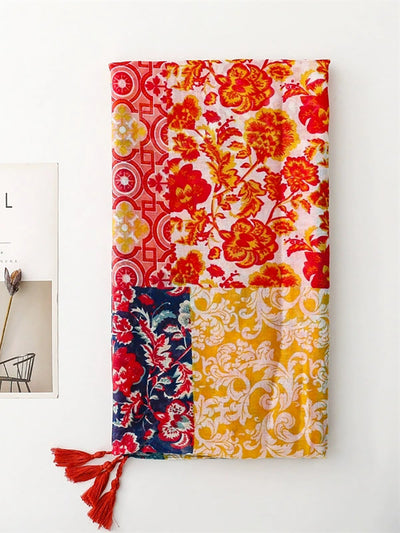 Women Summer Artsy Flower Tassel Shawl Scarf