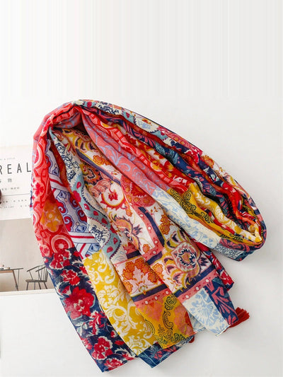 Women Summer Artsy Flower Tassel Shawl Scarf