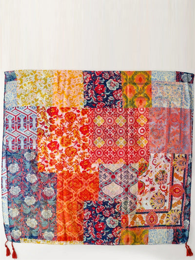 Women Summer Artsy Flower Tassel Shawl Scarf