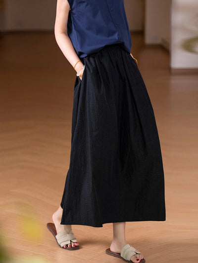 Women Summer Casual Pure Color A-Shape Skirt