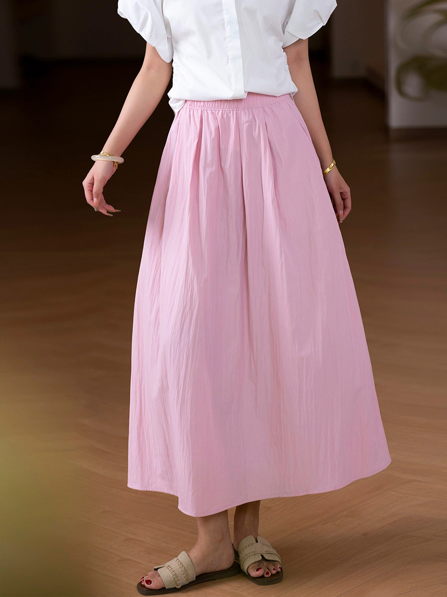 Women Summer Casual Pure Color A-Shape Skirt