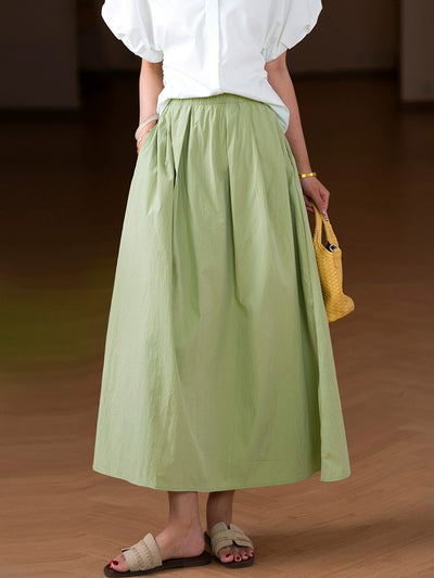 Women Summer Casual Pure Color A-Shape Skirt