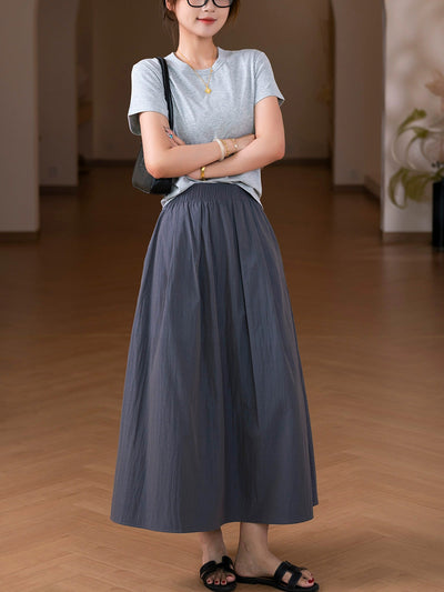 Women Summer Casual Pure Color A-Shape Skirt