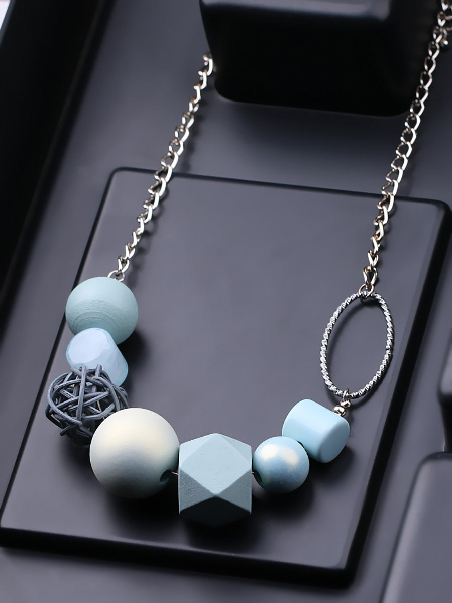 Women Artsy Geometric Wood Resin Alloy Necklace