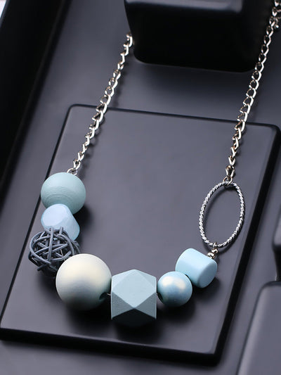 Women Artsy Geometric Wood Resin Alloy Necklace