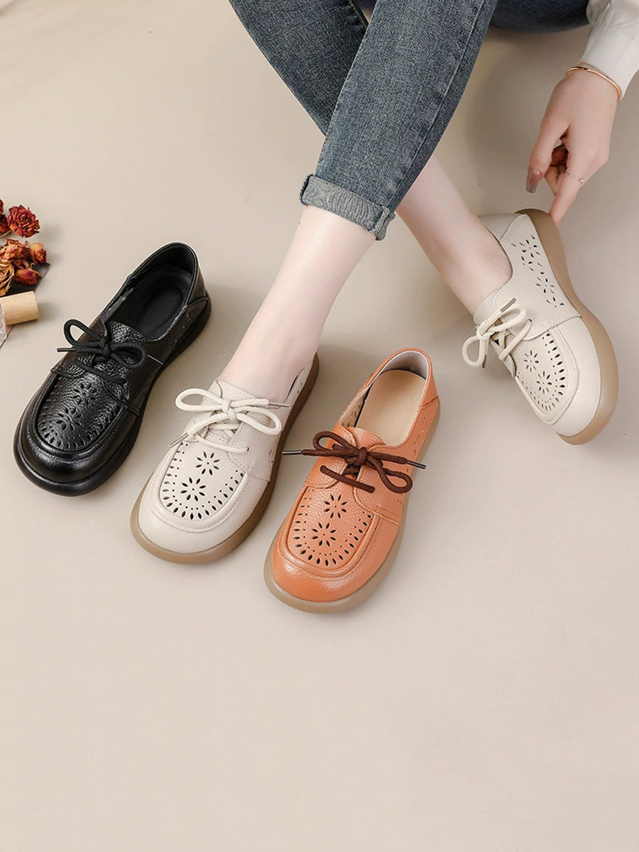 Women Summer Genuine Leather Strap Flat Shoes