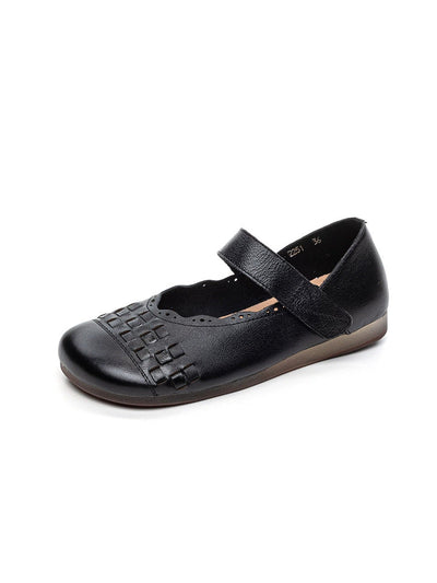 Women Summer Genuine Leather Weave Flat Shoes