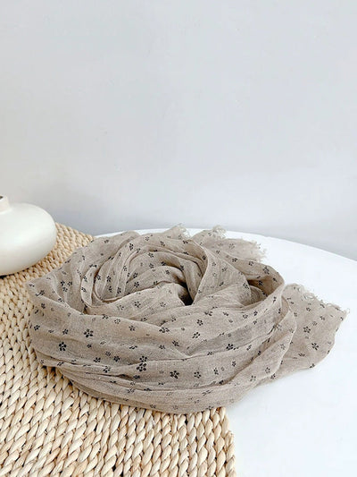 Women Artsy Floral Thin Tassel Linen Shawl Scarf