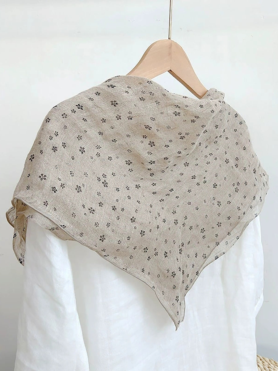 Women Artsy Floral Thin Tassel Linen Shawl Scarf