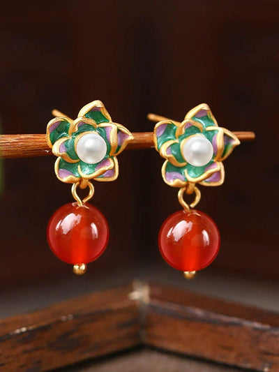 Women Artsy Flower Jade S925Silver Earrings