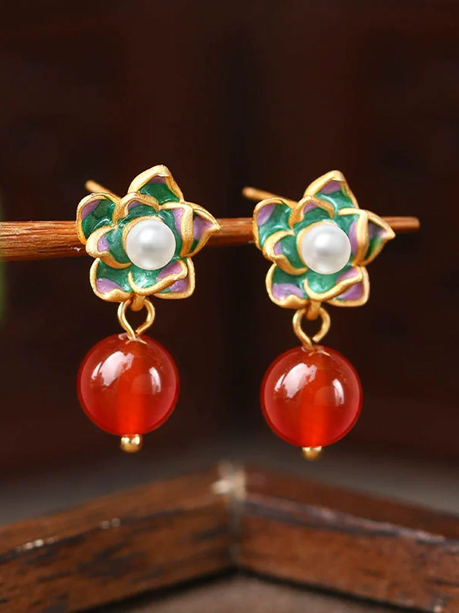 Women Artsy Flower Jade S925Silver Earrings