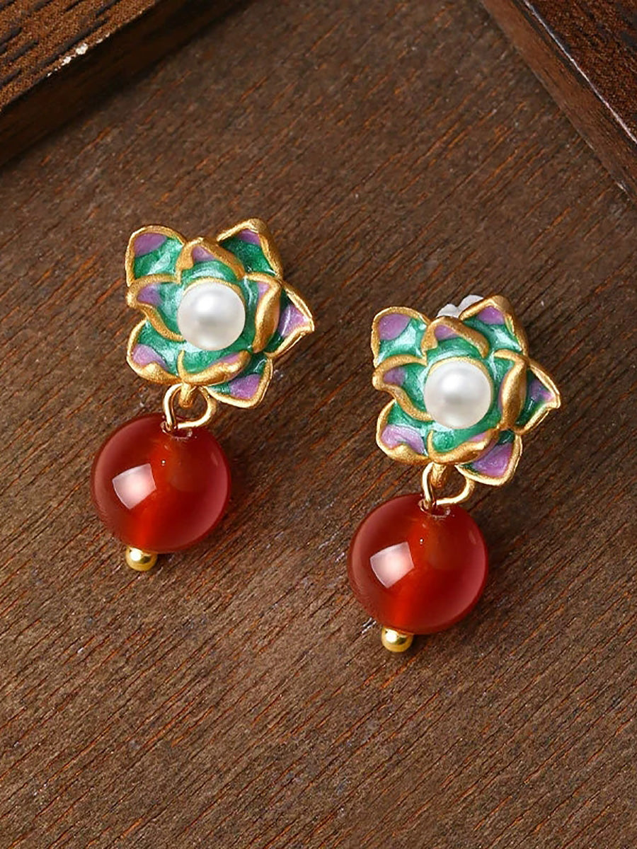 Women Artsy Flower Jade S925Silver Earrings