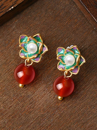 Women Artsy Flower Jade S925Silver Earrings