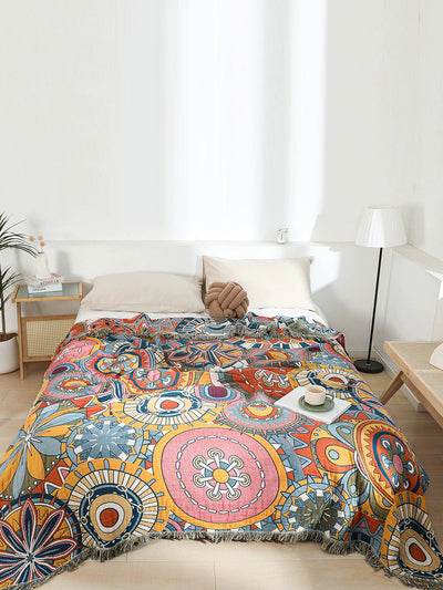 100%Cotton Print Tassel Bedcover Sofa Blanket