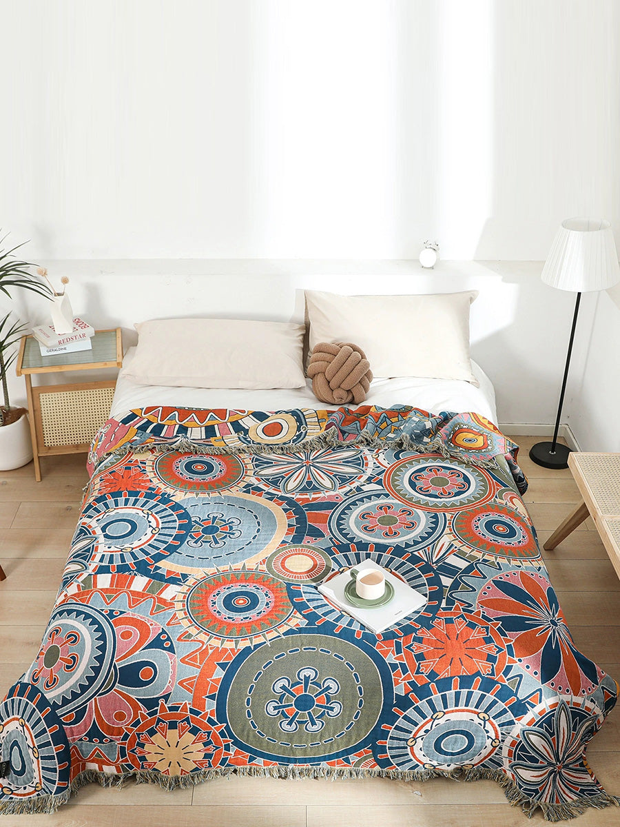 100%Cotton Print Tassel Bedcover Sofa Blanket