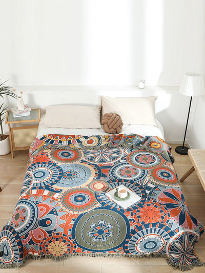 100%Cotton Print Tassel Bedcover Sofa Blanket