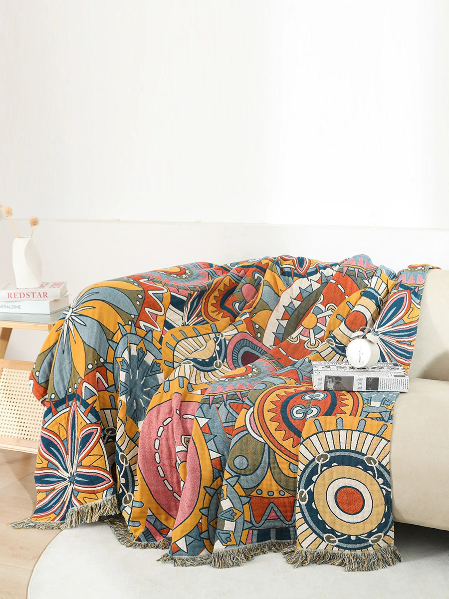 100%Cotton Print Tassel Bedcover Sofa Blanket