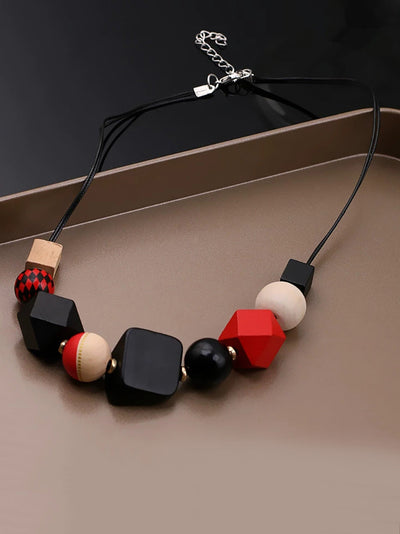 Women Fashion Geometric Wood Weave Necklace