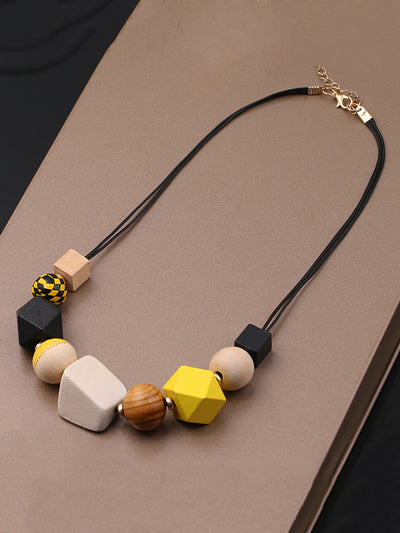 Women Fashion Geometric Wood Weave Necklace