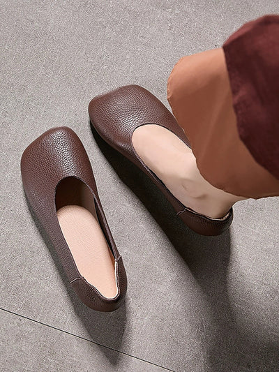 Women Summer Soft Leather Square Toe Shoes