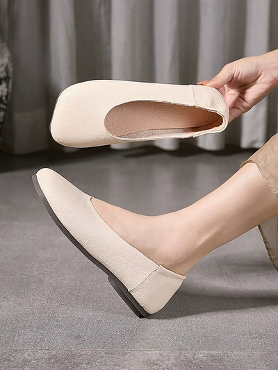 Women Summer Soft Leather Square Toe Shoes