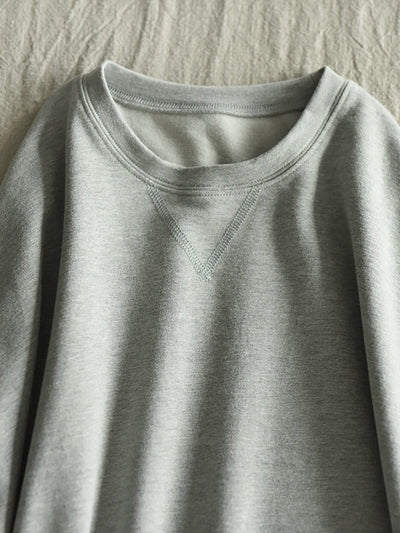 Plus Size Women Autumn Casual Pure Color O-Neck Cotton Dress