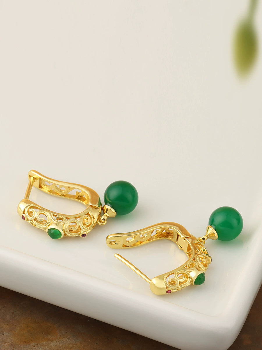 Women Vintage Alloy Jade Earrings