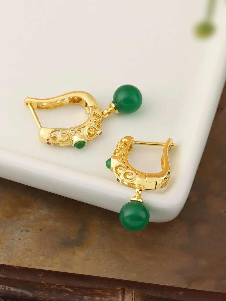 Women Vintage Alloy Jade Earrings