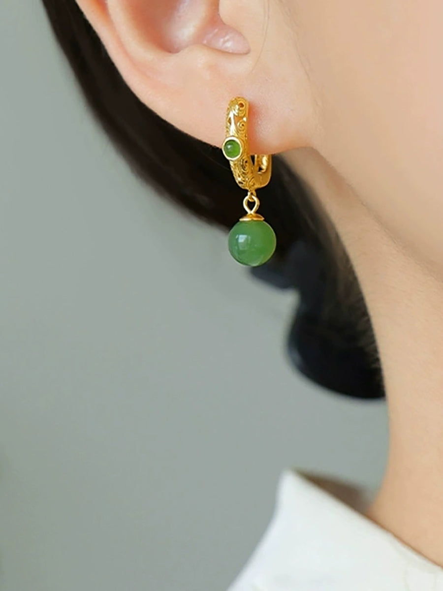 Women Vintage Alloy Jade Earrings