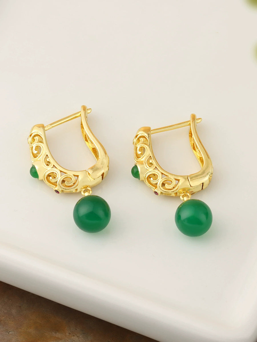 Women Vintage Alloy Jade Earrings