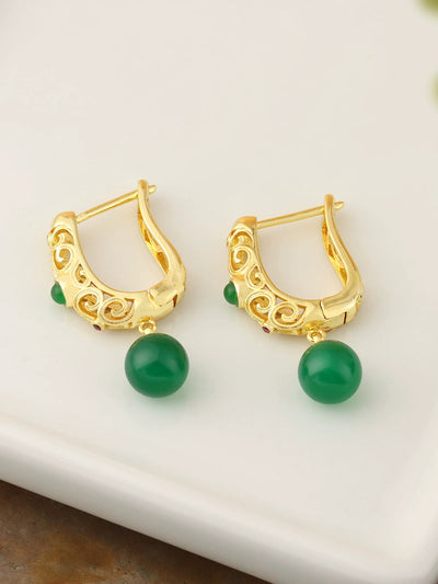 Women Vintage Alloy Jade Earrings