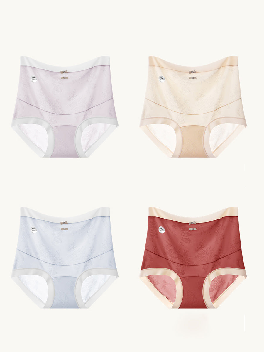 4 Pieces Women Bamboo Jacquard High Waist Underwear