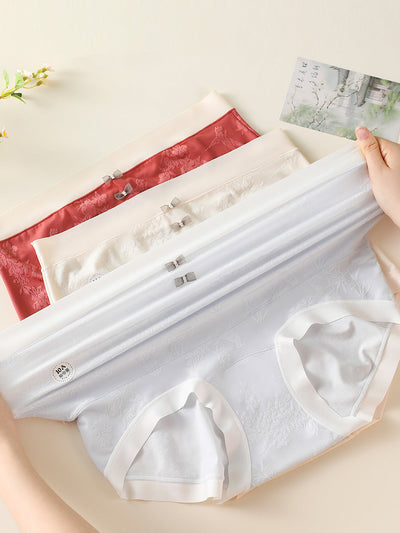 4 Pieces Women Bamboo Jacquard High Waist Underwear