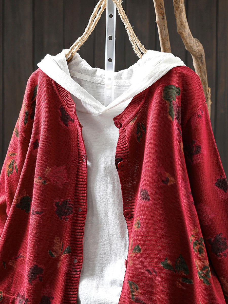 Women Autumn Artsy Flower Knitted O-Neck Sweater